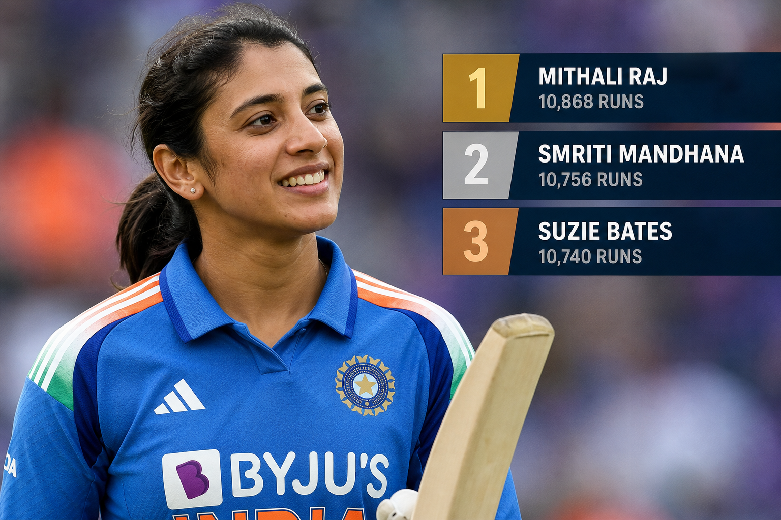 Smriti Mandhana rises to second on women’s cricket run-scoring list